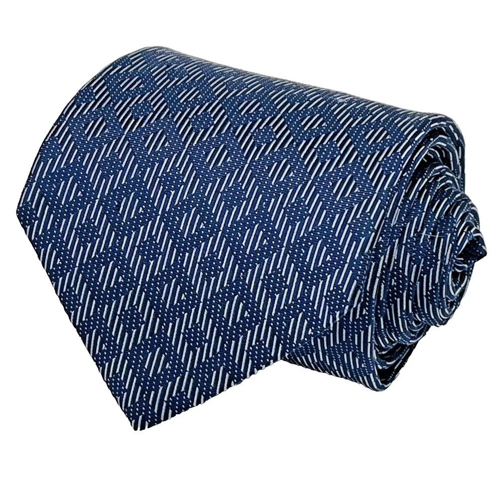 Equestrian Firenze Men's Necktie Navy Geometric 3D Effect Diamonds Made In Italy